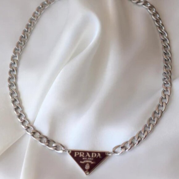 Silver Chain Designer Style Triangle Pendant Necklace - Picture 2 of 4